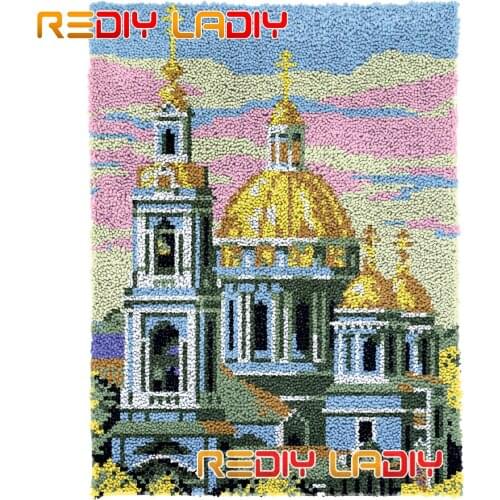 Latch Hook Rug Kits Great Castle DIY Carpet Rug Needlework Plush Wall Hanging Chunky Yarn Art Crocheted Floor Mat Hobby & Crafts