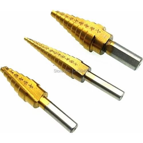 3pc HSS Step Drill Bit Set Hole Cutter 3/16-1/2" 1/8-1/2'' 1/4-3/4'' Titanium Cone Drill Cutting Tools for Wood Metal Drilling