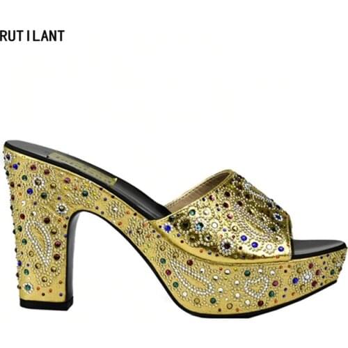 Arrival Latest African Wedding Shoes Open Toe Ladies Sandals Shoes Party Wedding Shoes Decorated with Rhinestone Nigerian Shoes