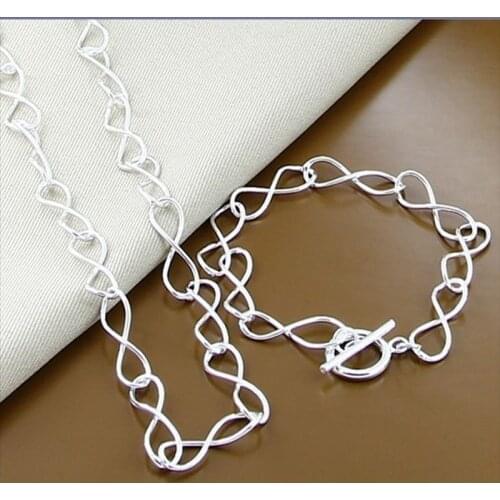 New 925 Sterling Silver Simple 8-Chain Necklace Bracelet Set Female Wedding Engagement Party Jewelry