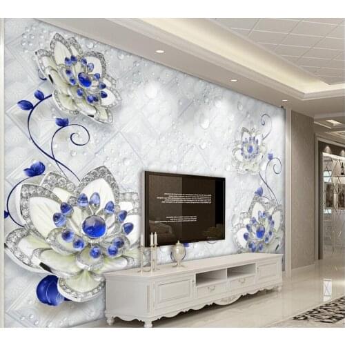 Beibehang Wallpaper custom living room bedroom blue and blue porcelain relief flower jewelry wall decorative painting