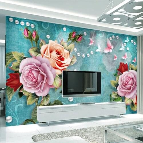 European Style Hand-painted Flower Wallpaper 3D Stereo Butterfly Abstract Art Murals Living Room TV Sofa Bedroom PVC 3D Stickers
