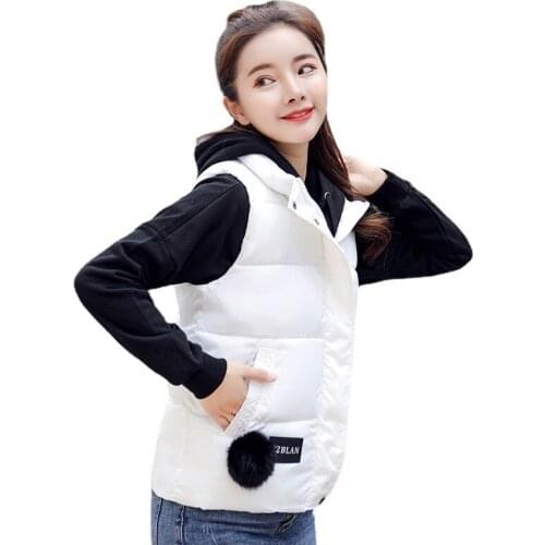 2021 Autumn Winter Down Jackets New Short White Black Cotton Jackets Casual Women Hooded Cotton Vest Female Waistcoat Warm Coats