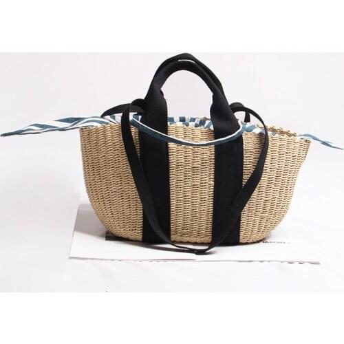 Casual Large Capacity Straw Women Handbags Drawsting Rattan Shoulder Crossbody Bags Summer Beach Bucket Bag Big Tote Purses 2021