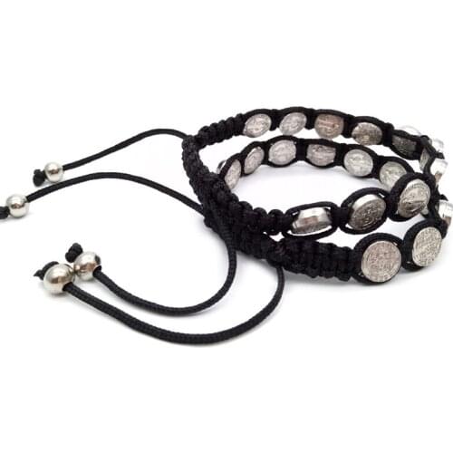 Religious Catholic Rosary Beaded Bracelet Holy Saint Benedict Icon Pendant Bracelet Adjustable Chain Paryer Blessing Jewelry