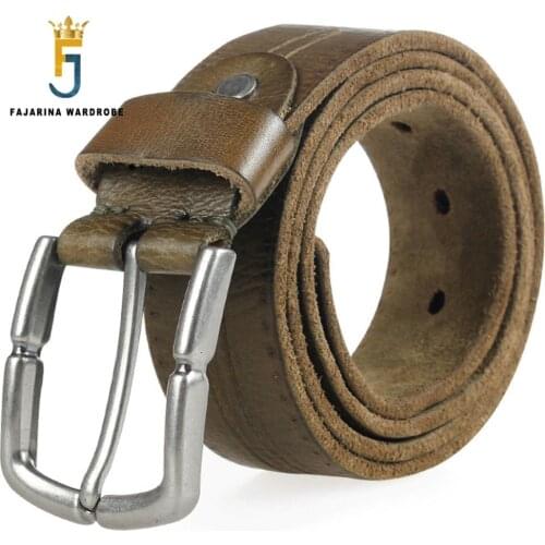 FAJARINA Quality Pin Buckle Metal Joker Retro Belt Green Striped Cowhide Leather Accessories Belts for Men Accessory N17FJ312