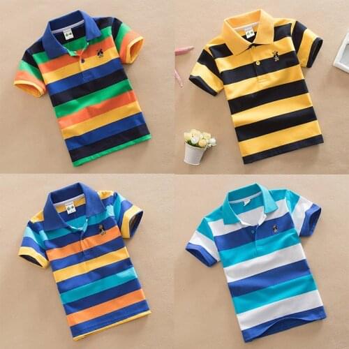 School Shirts 2020 Summer Childrens Short Sleeve Boys Shirt Striped Kids Boy Tops tees Cotton Girls Boys Shirts