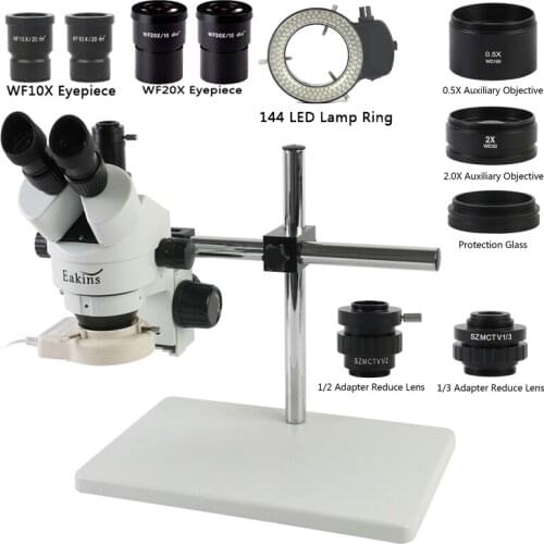 3.5X 7X 14X 22.5X 45X 90X 180X Simul Focal Trinocular Stereo Microscope 144 Illumination LED Ring Lamp For Phone Chip Soldering