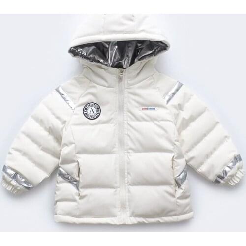 Off-season childrens down jacket boys and girls short matching color with reflective strip coat baby winter coat