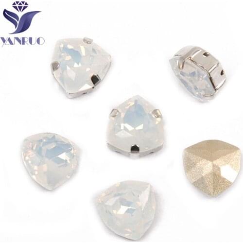 YANRUO 4706 Triangle White Opal Bright Diamond Sewn Rhinestones Glass Crystal With Claws Setting For Garment Accessories