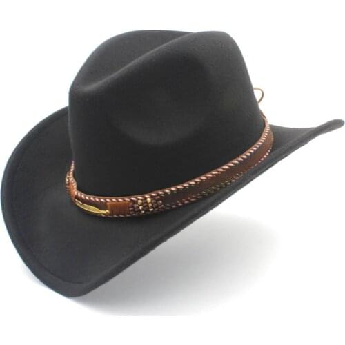 Womens Mens Woo Hollow Western Cowboy Hat for Winter Autumn Fashion Belt Size 56-58CM Cowgirl Jazz Toca Sombrero Cap