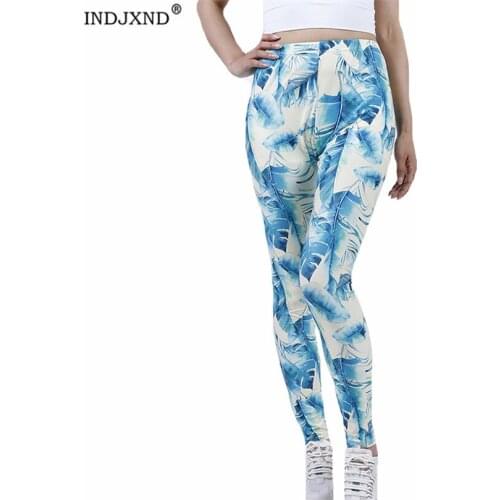 INDJXND High Waist Leggings Push Up Sport Women Fitness Running Beige Green Leaf Pants Elastic Trousers Gym Girl Tights Bottom