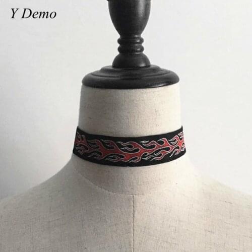Punk Harajuku Flame Embroidery Adjustable Choker Women Rock Cloth Torques Necklace