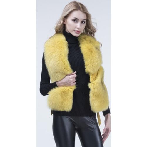 JANEFUR Natural Fox Fur Vest Leather100% High Fashion Winter Women Short-Length Sleeveless