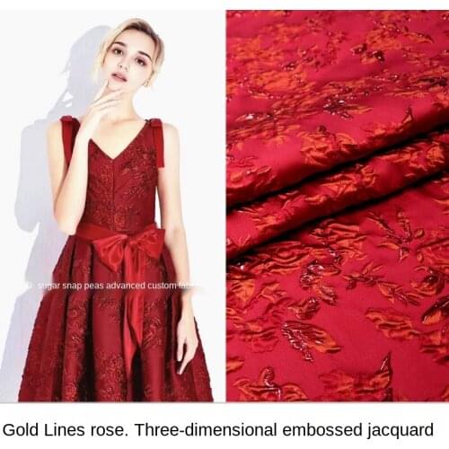 Gold silk rose three-dimensional embossed yarn-dyed jacquard fabric, sewing fabric factory shop is not out of stock