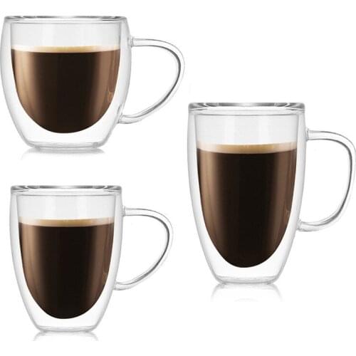 Zoseil 1pcs Double Wall Coffee Glass Cup Beer Heart Cups Heat Resistant Drink Mug Tea Mugs Transparent Drinkware Kitchen Mugs