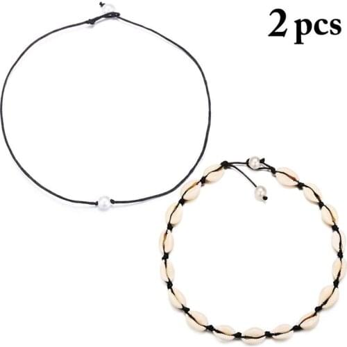 2Pcs/Set Bohemian Style Choker Necklace Handmade Simple Choker Chain Charm Necklaces Jewelry Accessories For Party