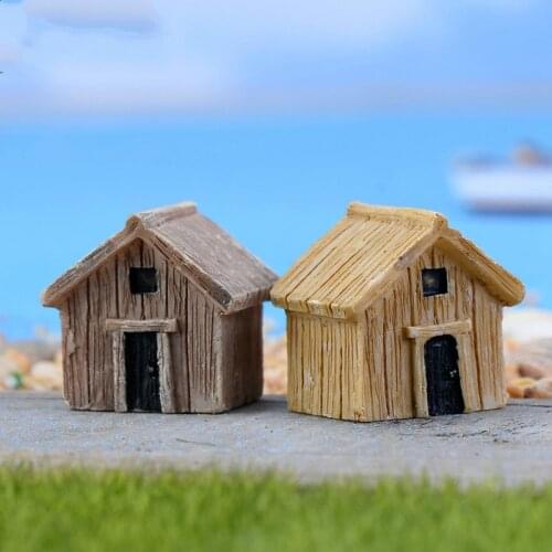 2PCS Mini Wooden House Simulation Model Decor Moss Terrarium Dollhouse Accessory Resin Craft Miniature Fairy Garden Accessory