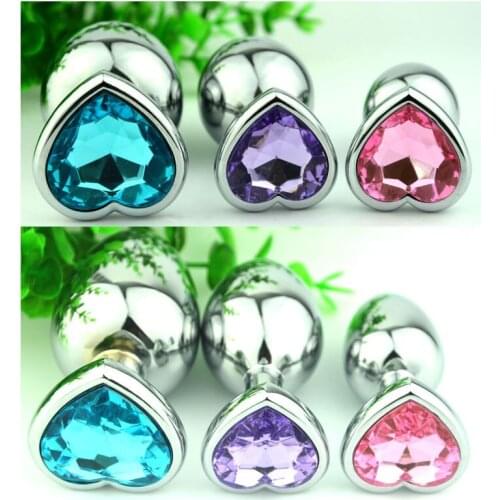 20pcs/lot Adult Sex Toys Heart Shaped Stainless Steel Crystal Jewelry Anal Plug Anal Sex Toys Medium Size GS0208