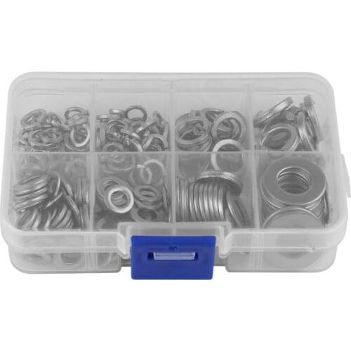 200PCS Stainless Steel Washers Flat And Spring Washer Circlip Tool Kit M5 M6 M8 M10 with Box