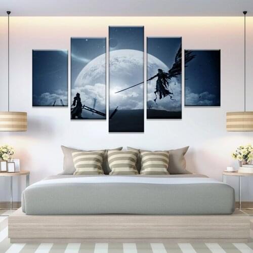 Final Fantasy Xv Game Art Silk Canvas Poster Print Wall Pictures For Bedroom Living Room Decor Cloud Vs Sephiroth 5 Pieces