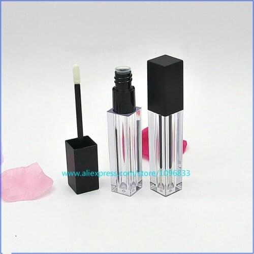 50pcs/lot 6ML Square Lip Glaze Tube Bottles DIY Lip Gloss Tubes Cosmetics Package Container Clear/ Frost Tube Black Cap