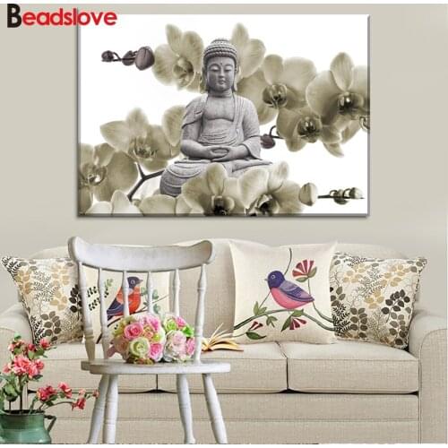 5D Diamond Embroidery Orchids Buddhist Meditation Rhinestone painting DIY Diamond Painting Mosaic CrossStitch Home Decoration