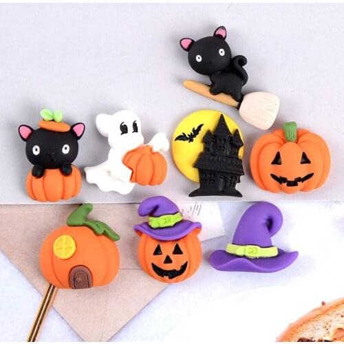 8Pcs Pumpkin Broom Halloween Resin Flatback Cabochon Scrapbooking Paper DIY Craft Phone Case Hairpin Accessories Kids Toys