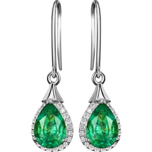 925 Sterling Silver Jewelry with Green Gemstones Water Drop Shaped Earrings for Women Emerald Female Ear Drops Anniversary Gifts