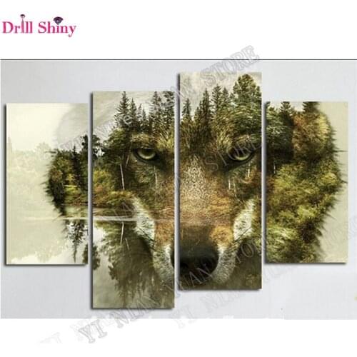 5d diamond painting full drill resin cross stitch kits triptych mountain wolf painting square embroidery rhinestones painting