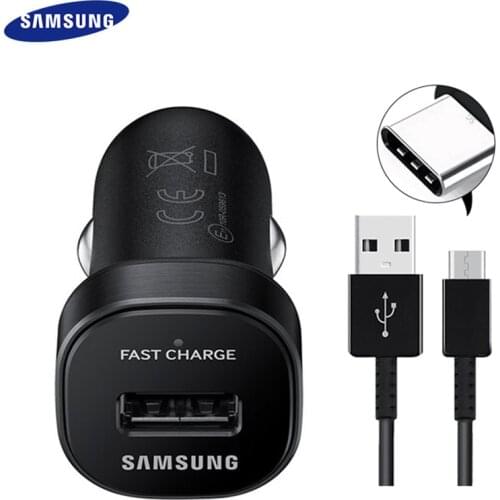 15W Samsung Galaxy S20 S10 Plus Car Charger Mini AFC USB Fast Car Cigeratte Adapter USB-C Cable For Note 8 9 10 PRO A30 A50 A70