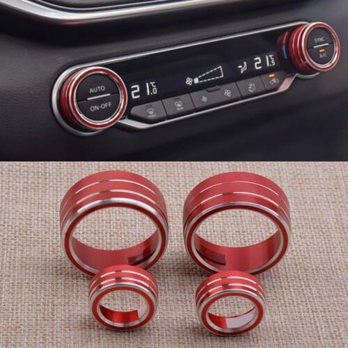 CITALL 1 Set Car AC CD Switch Knob Rings Covers Trims Fit For Nissan Teana Altima 2019 2020 Red Aluminum Alloy