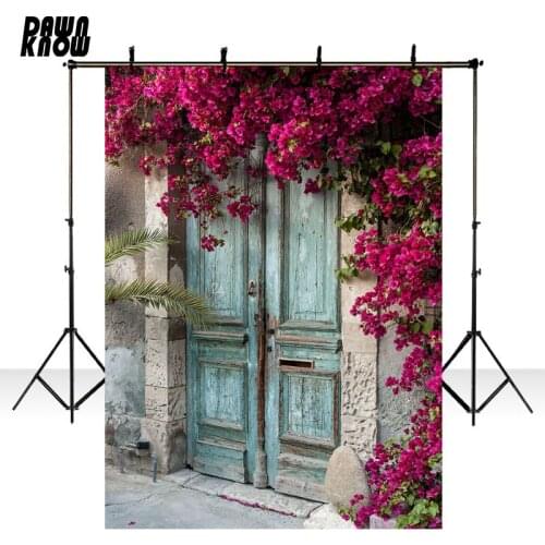 DAWNKNOW Floral Door Vinyl Photography Background Scenic Retro Flower Photocall Backdrops For Wedding Photo Studio Props F2441