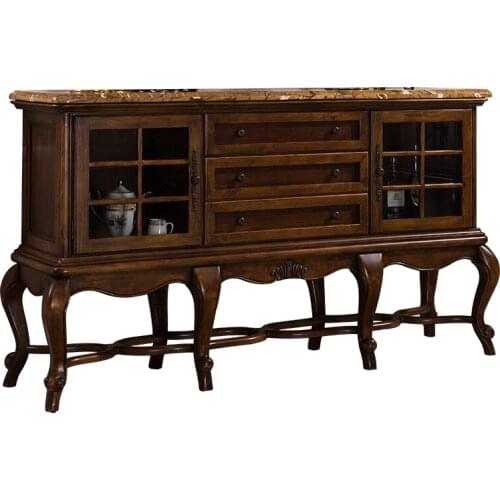 European solid wood carved wine cabinet dining side cabinet American living room marble lockers decorative cabinet furniture