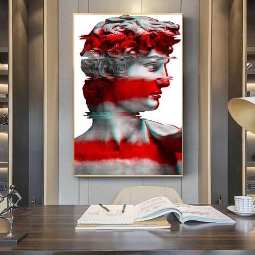 Red Vaporwave Sculpture of David Canvas Art Posters and Prints Graffiti Art Canvas Paintings on Wall Art Picture for Living Room