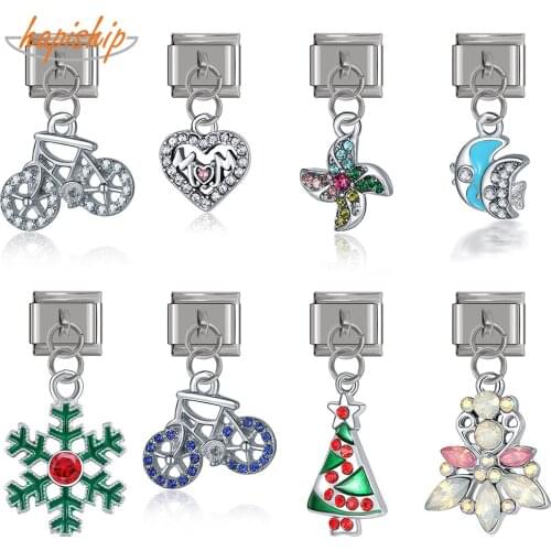 Hapiship Original Daisy Bike Love Mom Christmas Tree Windmill Italian Charm Fit Bracelet Stainless Steel Jewelry Making DJ226