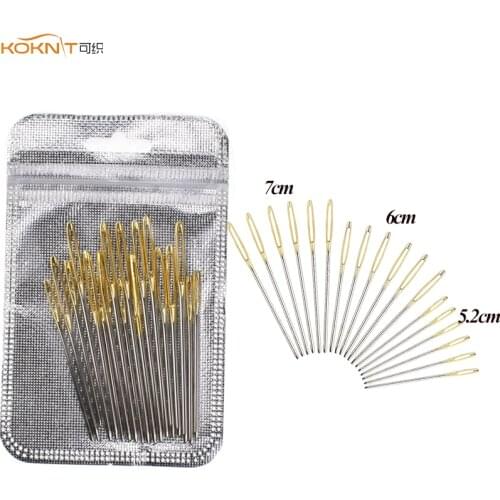 KOKNIT 18Pcs Blunt Gold Tail Large Eye Needles Stainless Steel 5.2-7cm Sewing Needles Embroidery Tapestry Needles DIY Craft Tool