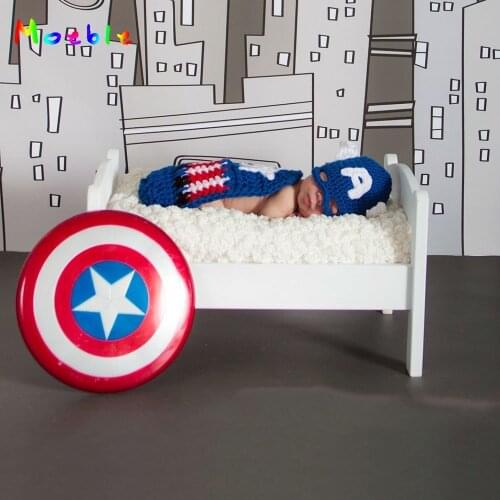 Super Cute Captain America Infant Baby Boys Superhero Costume Crochet Newborn Photo Photography Props Baby Accessories Hat