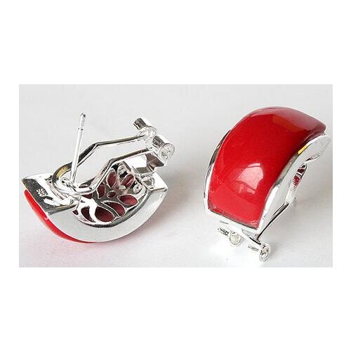 BEAUTIFUL NEW 925 SILVER RED CORAL STUD EARRINGS 13X20MM
