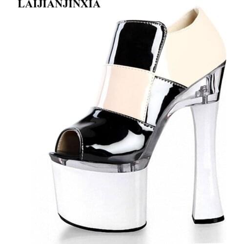 LAIJIANJINXIA New 18Cm Square High Heels Side Zipper Platform High Heels Shoes Party Shoes Fashion Shoes Women Pumps