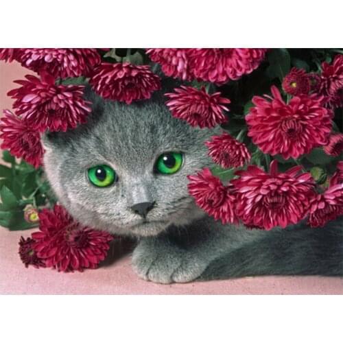 LI LOYE Diy Diamond Painting Cross Stitch Red flowers Full Rhinestones Mosaic 5D Diamond Embroidery Cat Decor Painting Kit FZ692