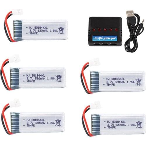801844 3.7V 520mAh 25c Lipo Battery and 5 in 1 Charger for H107P RC Camera Drone Accessories 3.7v battery 1pcs to 5pcs