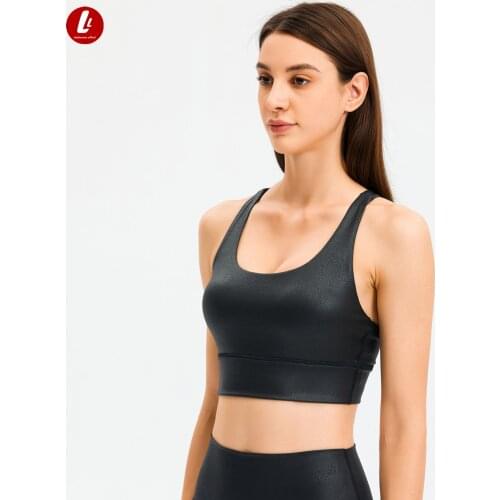 LULUBANANA LIQUID Mid Support Compression Fitness Sports Bras Tops Women Cross Straps Padded Running Gym Yoga Bras Workout Tops