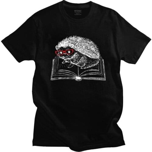 Cute Hedgehog Book Nerd Men T Shirt 100% Cotton Tees Animal Tshirt Short Sleeve Novelty T-shirt Merch