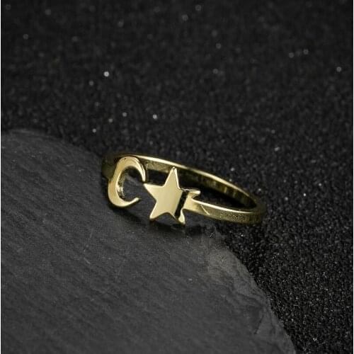 Minimalism Moon Star Open Rings Stainless Steel Lover Heart Map Couple Finger Ring for Women Wedding Party Jewelry Accessories