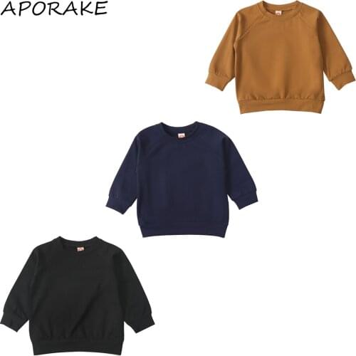 2021 1-6Y Casual Toddler Boys Girls Sweatshirt Autumn Solid Color Round Neck Long Sleeve Top Pullovers For Baby