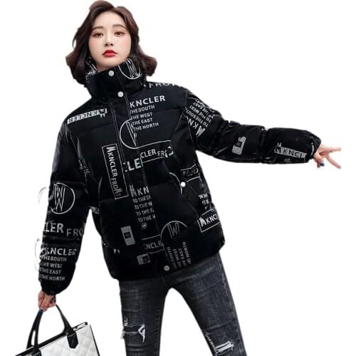 2021 Fashion Printed Shiny Coats Womens Patkas Winter Jacket Womens Bread Winter Outwear Warm Down Jacket Female Down parka