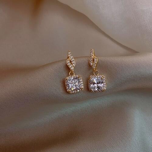 Trendy Female Crystal Square Drop Earrings Charm Gold Color Wedding Earrings Cute Bride White Zircon Dangle Earrings For Women