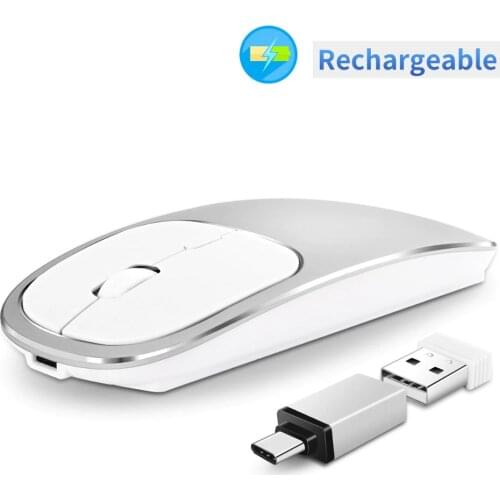 Mouse 2.4G Wireless Rechargeable USB Type C Portable Mause 1600DPI Aluminum Frame Noiseless Ergonomic Mice for Mac Pc Laptop