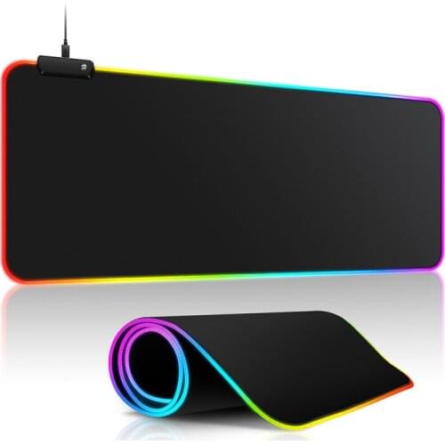 All black RGB Non-Slip Gaming Mousepad For PC Laptop Gamer, Large/Medium/Small Keyboard Carpet Mat Mouse Pad Rubber Table Rug